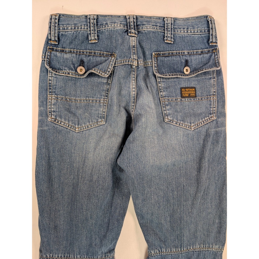 G-Star Raw Denim Shortcut Comwood Jeans Blue Flared Leg Mens 30x32 Y2K - Picture 10 of 13